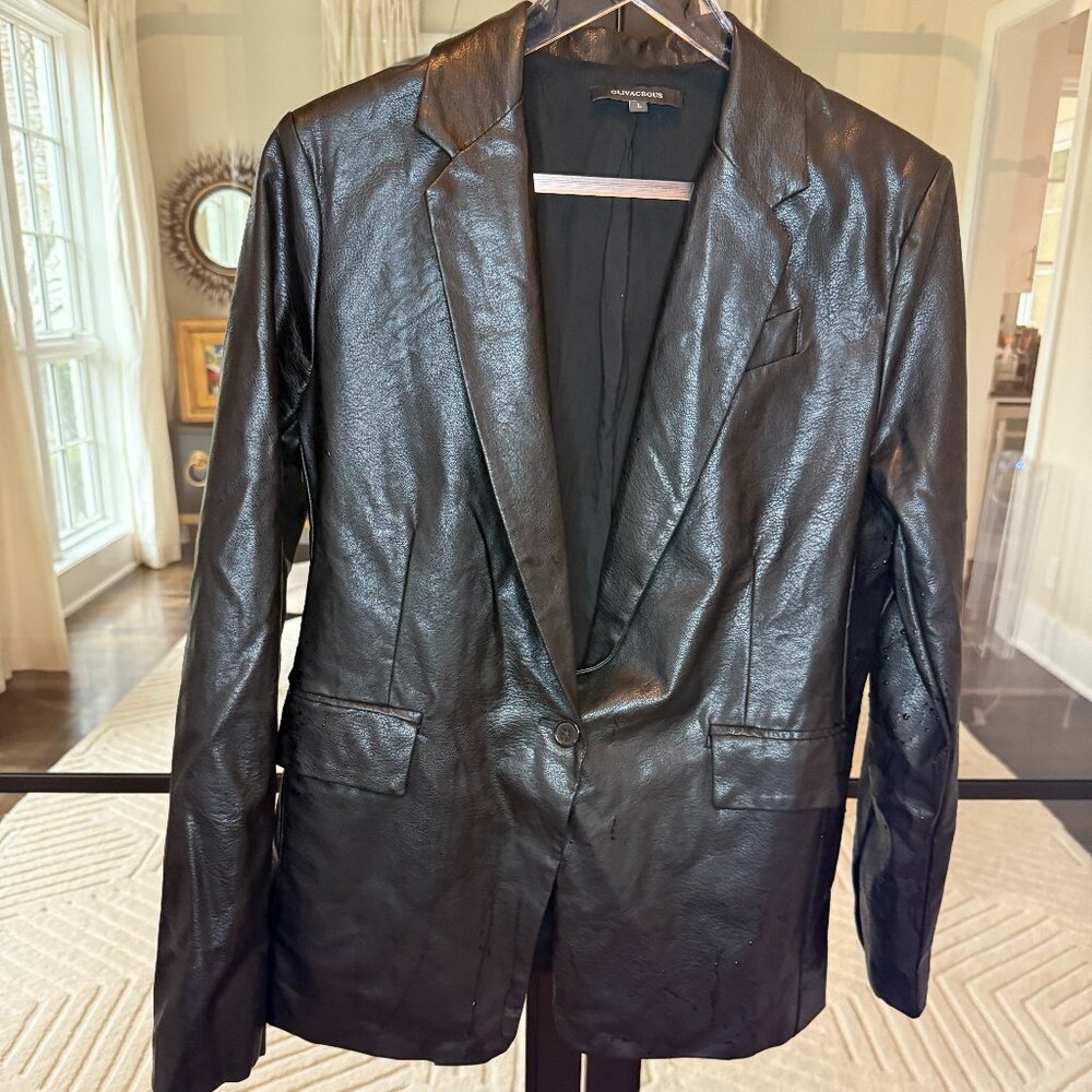 Olivaceous black faux leather blazer Exc Cond Size L $120 retail